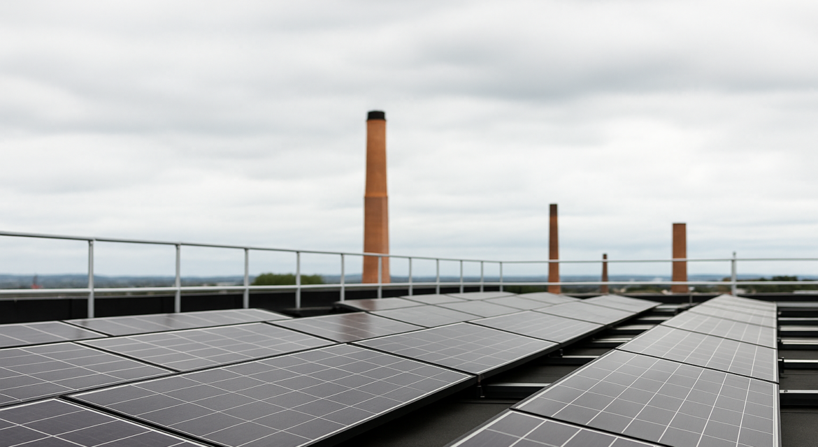 Solar Panels on Rooftop Under Overcast Sky