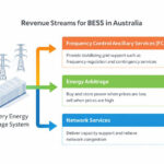 Diagram showing how Battery Energy Storage Systems generate revenue through FCAS and energy arbitrage in Australia