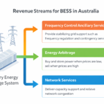 Diagram showing how Battery Energy Storage Systems generate revenue through FCAS and energy arbitrage in Australia
